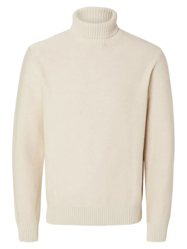 Strik>SELECTED RULLEKRAVE STRIKTRØJE Beige