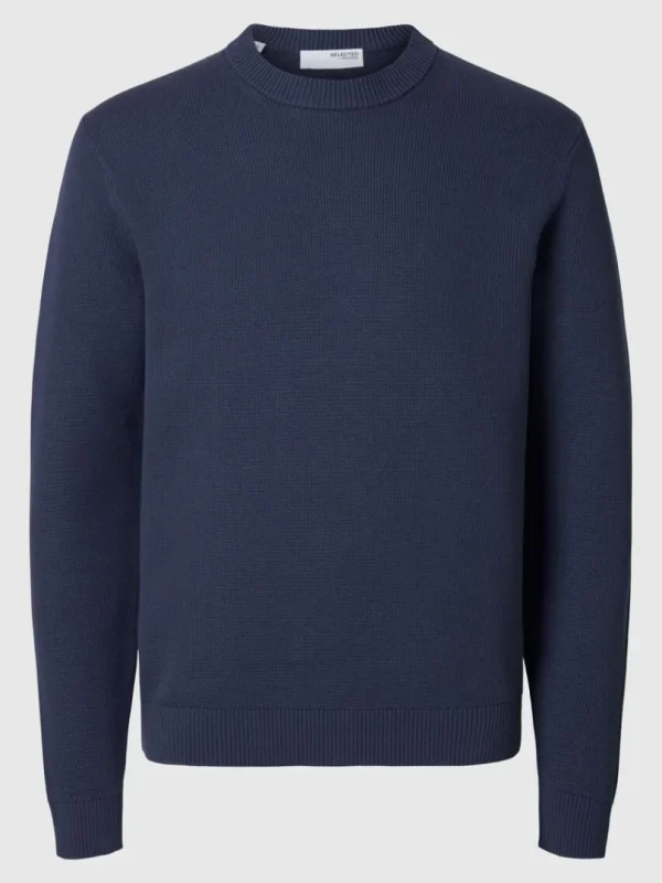 Strik>SELECTED RUND HALS STRIKTRØJE Blue