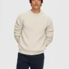 Strik>SELECTED RUND HALS STRIKTRØJE Beige