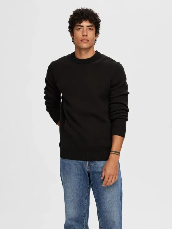 Strik>SELECTED RUND HALS STRIKTRØJE Black