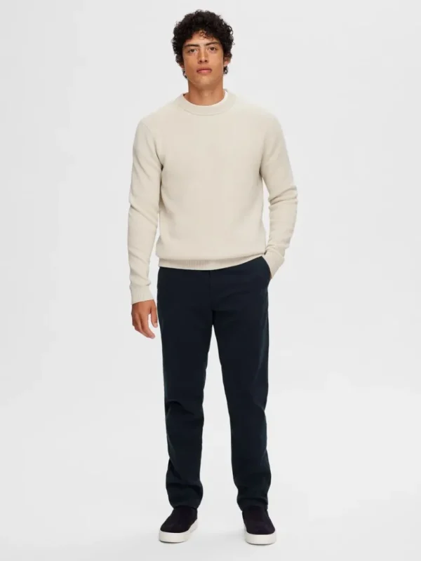 Strik>SELECTED RUND HALS STRIKTRØJE Beige