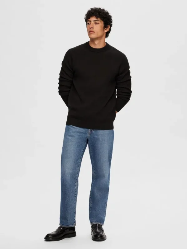 Strik>SELECTED RUND HALS STRIKTRØJE Black