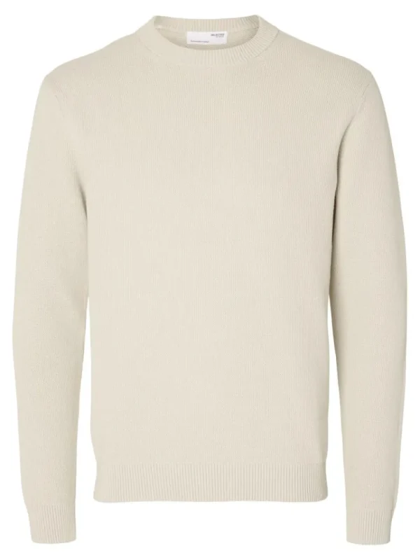 Strik>SELECTED RUND HALS STRIKTRØJE Beige