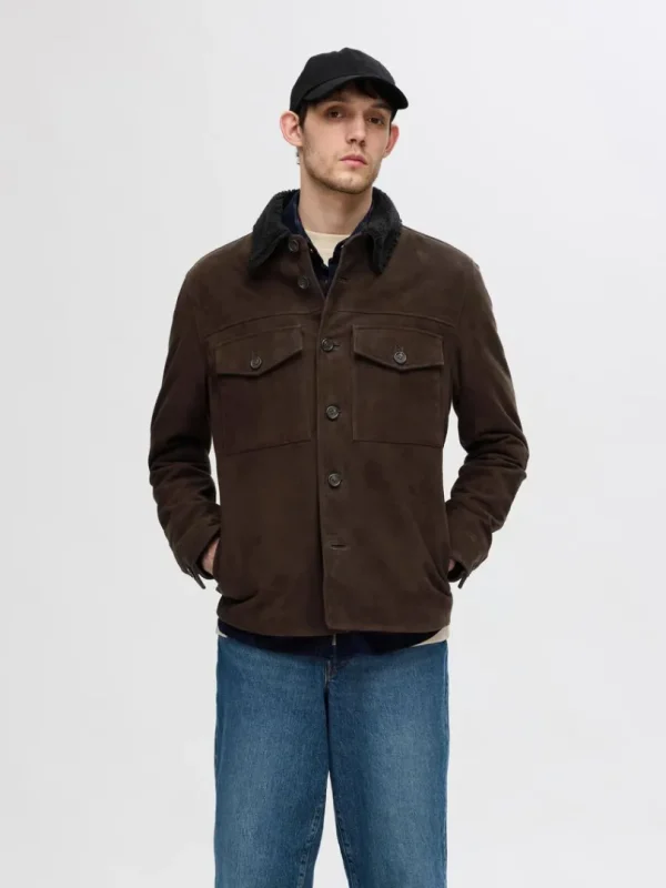 Overtøj | Skjorter>SELECTED 100% RUSKIND OVERSHIRT Brown