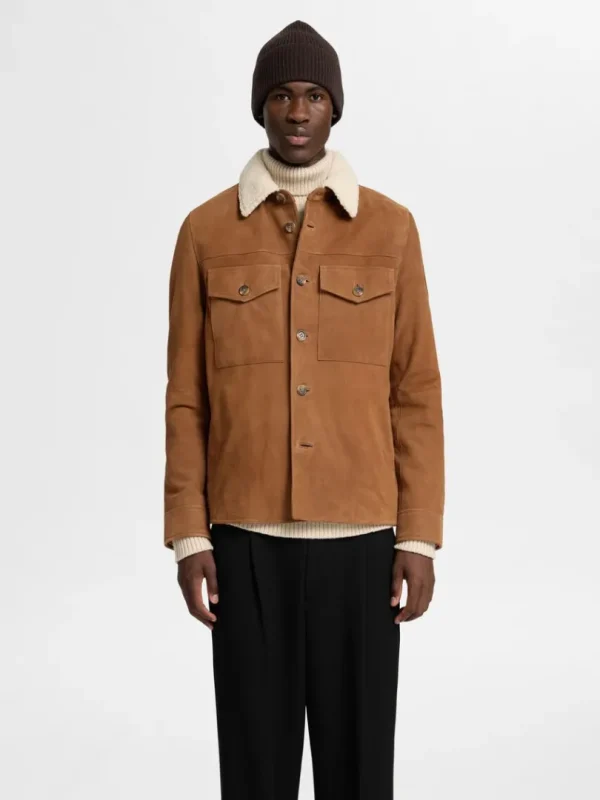 Overtøj | Skjorter>SELECTED 100% RUSKIND OVERSHIRT Brown