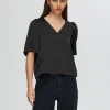 Toppe Og Bluser>SELECTED SATIN BLUSE MED 2/4-ÆRMER Black