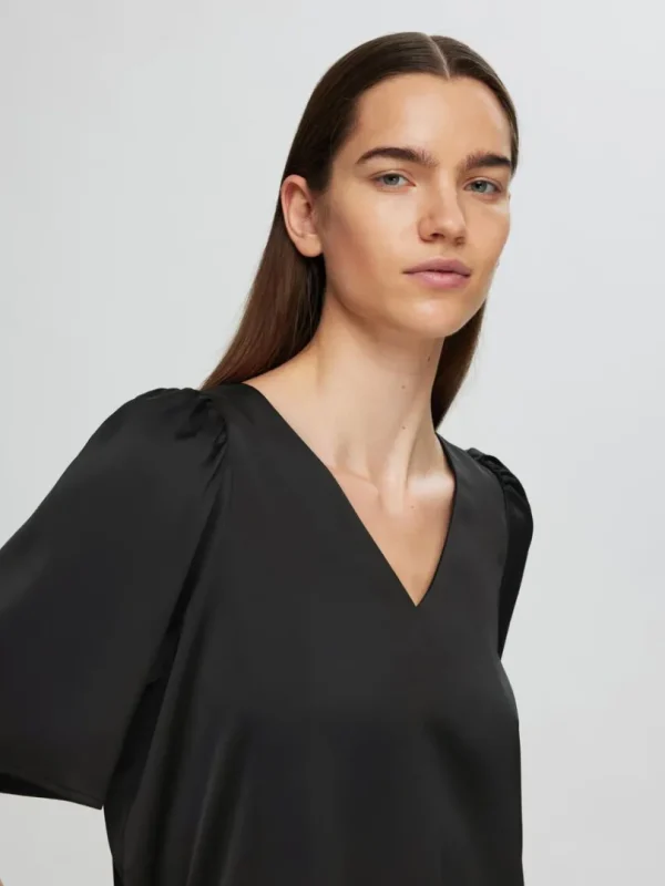 Toppe Og Bluser>SELECTED SATIN BLUSE MED 2/4-ÆRMER Black