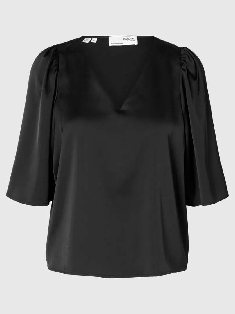 satin_bluse_med_rmer_5.webp Toppe Og Bluser>SELECTED SATIN BLUSE MED 2/4-ÆRMER Black