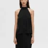 Toppe Og Bluser>SELECTED SATIN HALTERNECK TOP Black