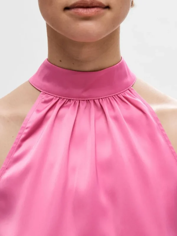 Toppe Og Bluser>SELECTED SATIN HALTERNECK TOP Pink