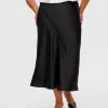 Nederdele>SELECTED SATIN MIDINEDERDEL Black