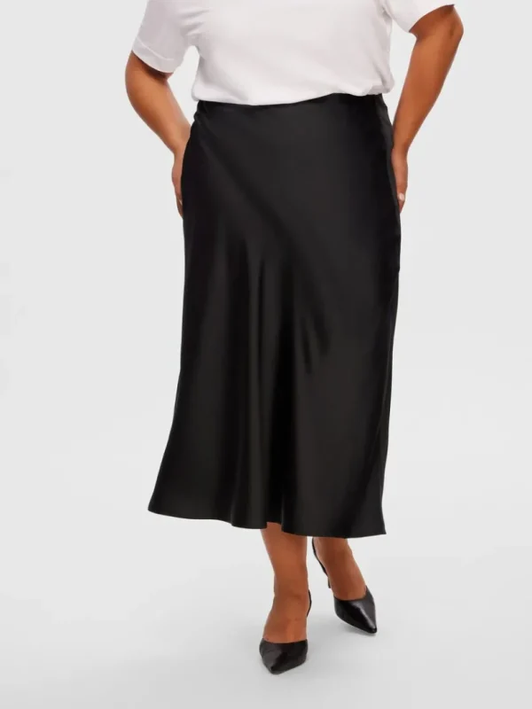 Nederdele>SELECTED SATIN MIDINEDERDEL Black