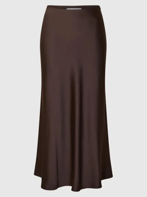 Nederdele>SELECTED SATIN MIDINEDERDEL Brown