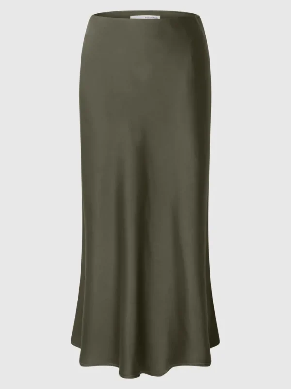 Nederdele>SELECTED SATIN MIDINEDERDEL Green