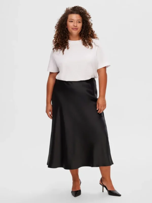 Nederdele>SELECTED SATIN MIDINEDERDEL Black
