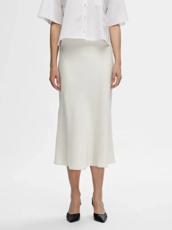 Nederdele>SELECTED SATIN MIDINEDERDEL Beige