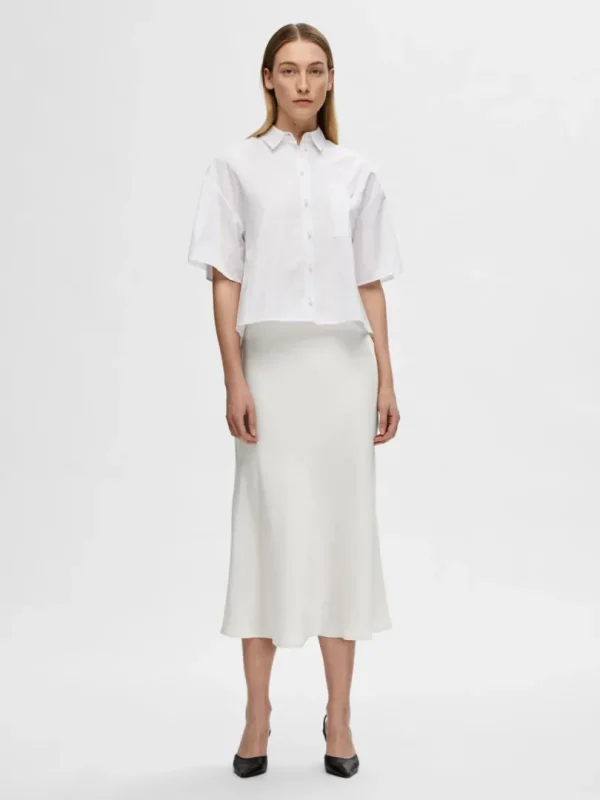 Nederdele>SELECTED SATIN MIDINEDERDEL Beige