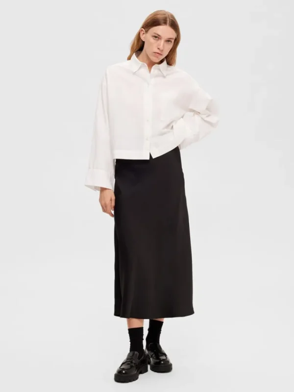 Nederdele>SELECTED SATIN MIDINEDERDEL Black
