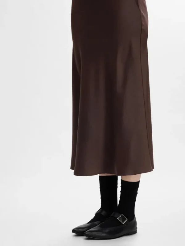 Nederdele>SELECTED SATIN MIDINEDERDEL Brown