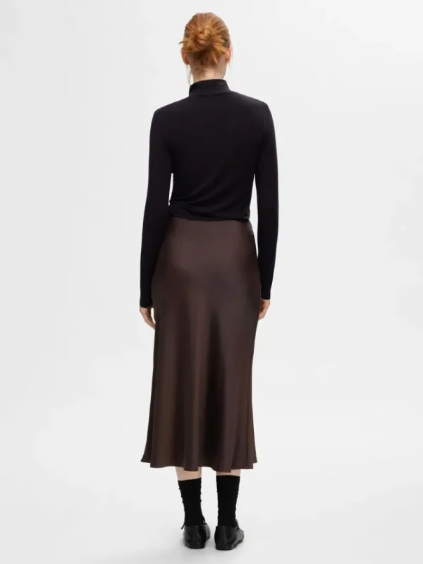 Nederdele>SELECTED SATIN MIDINEDERDEL Brown