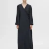 Kjoler>SELECTED SATIN SLÅ OM KJOLE Blue