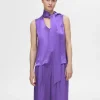 Toppe Og Bluser>SELECTED SATINSLØJFE I HALSEN TOP Purple