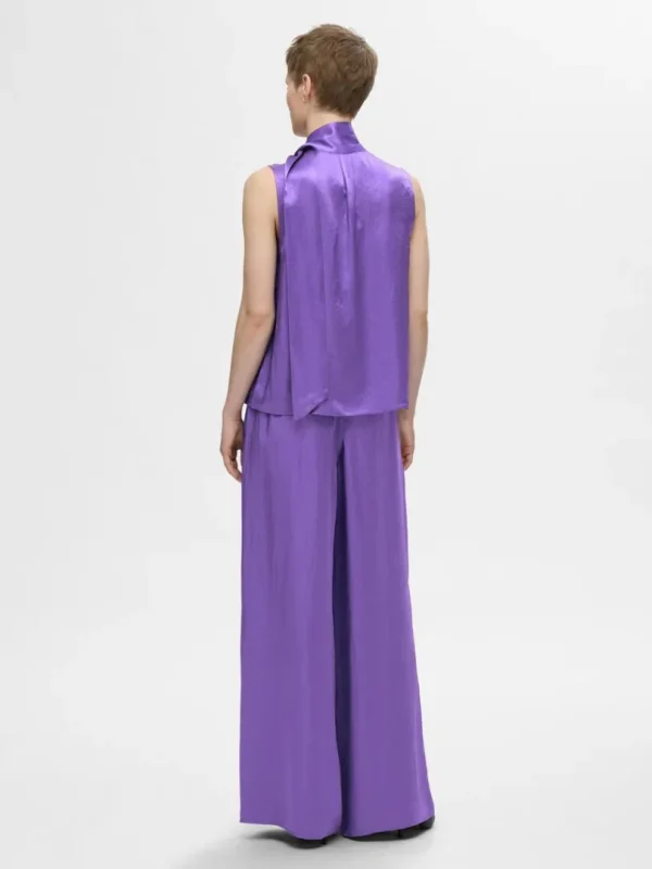 Toppe Og Bluser>SELECTED SATINSLØJFE I HALSEN TOP Purple
