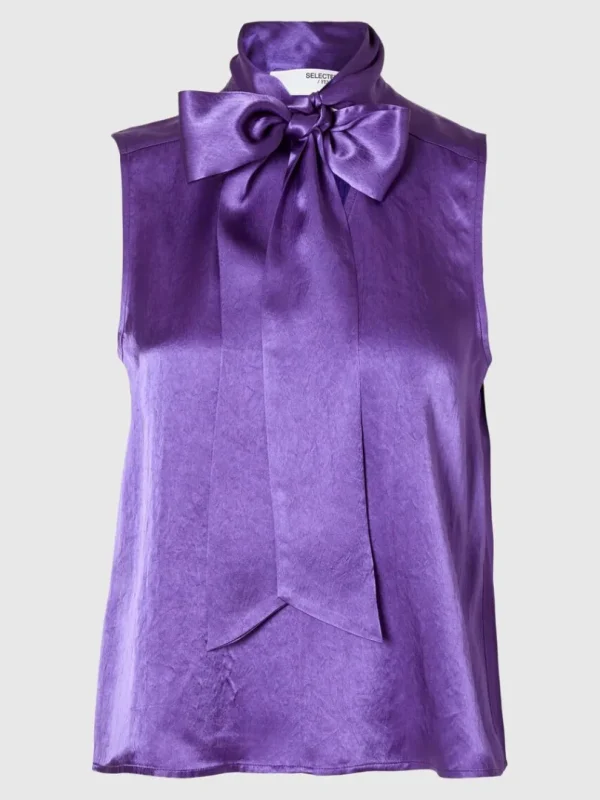 Toppe Og Bluser>SELECTED SATINSLØJFE I HALSEN TOP Purple