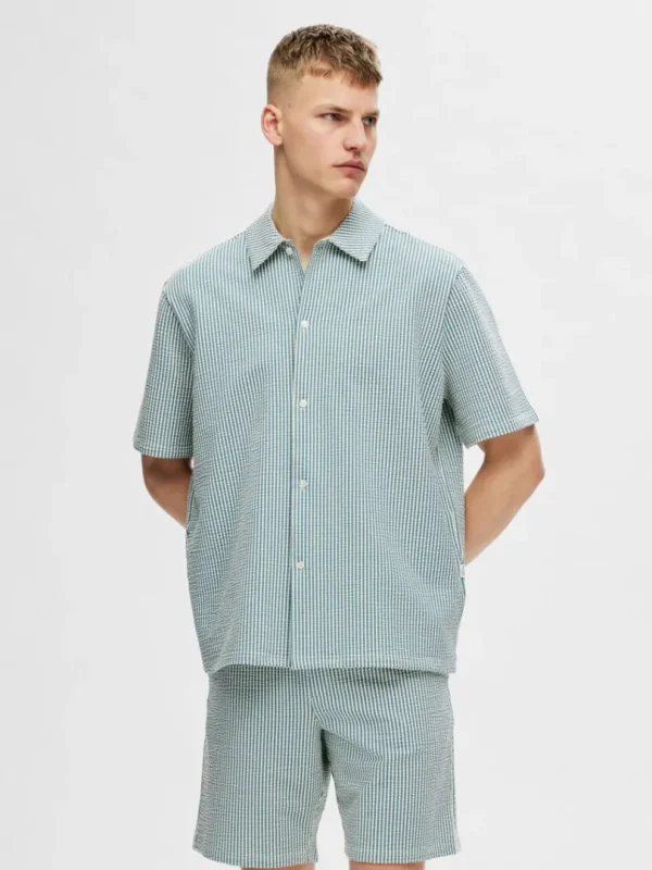 Skjorter>SELECTED SEERSUCKER KORTÆRMET SKJORTE Blue