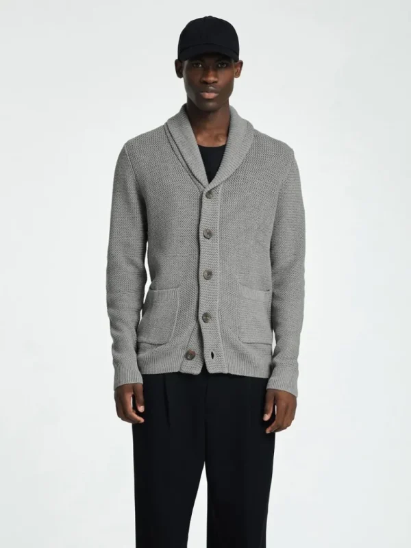 Strik>SELECTED SHAWL-NECK STRIKKET CARDIGAN Grey