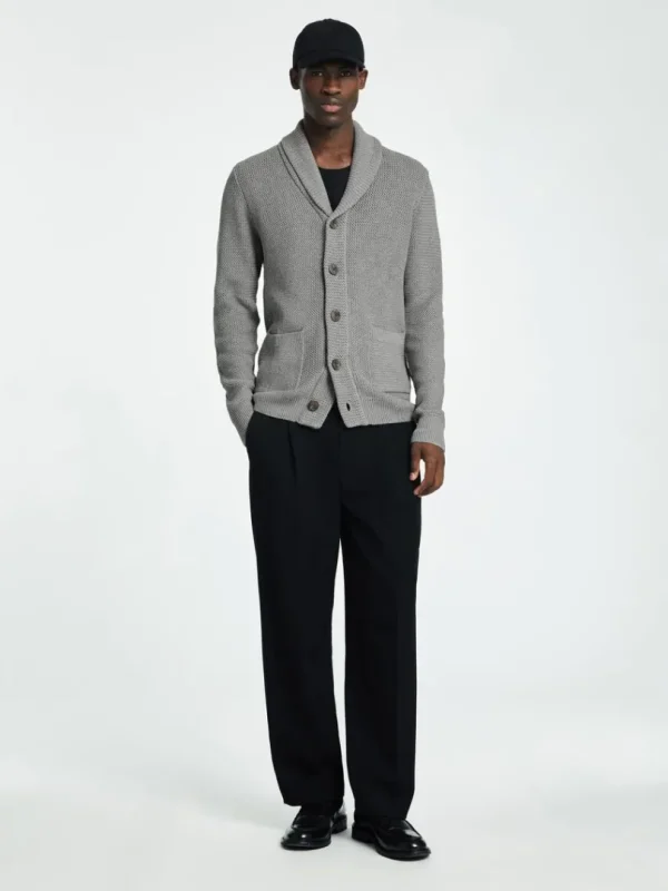Strik>SELECTED SHAWL-NECK STRIKKET CARDIGAN Grey