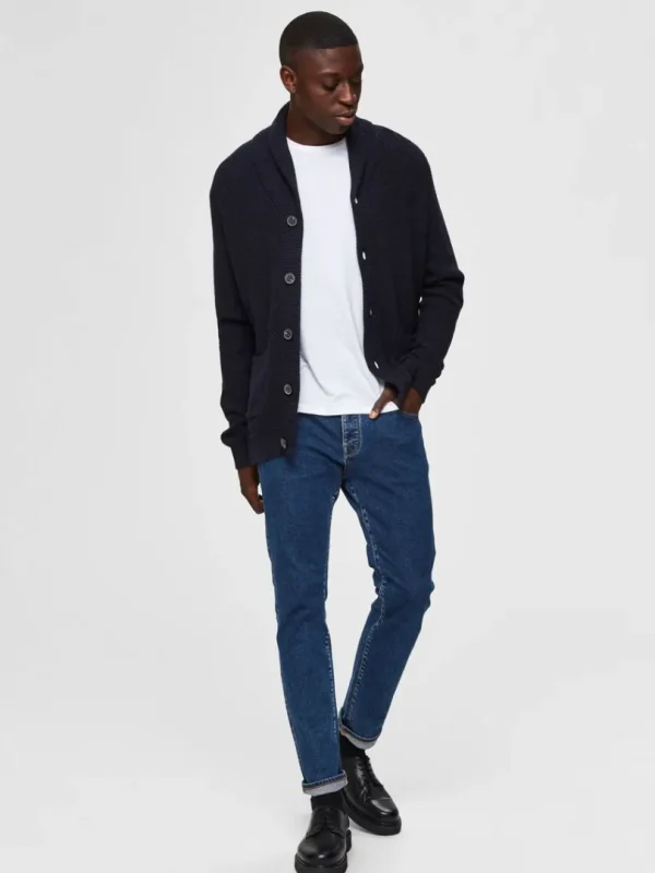 Strik>SELECTED SHAWL-NECK STRIKKET CARDIGAN Blue