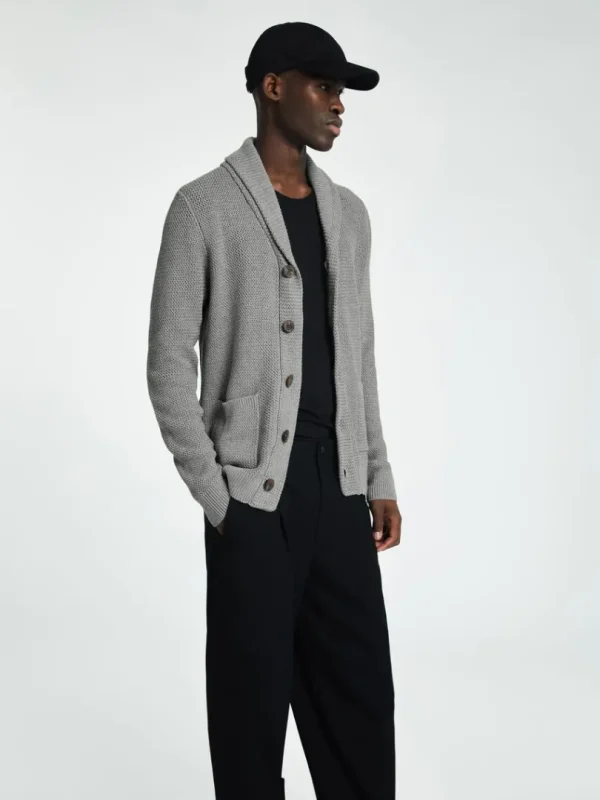 Strik>SELECTED SHAWL-NECK STRIKKET CARDIGAN Grey