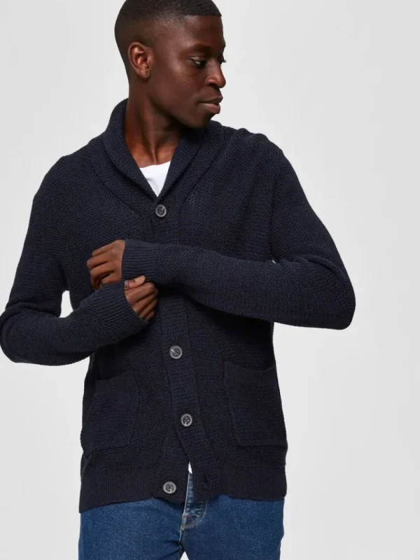 Strik>SELECTED SHAWL-NECK STRIKKET CARDIGAN Blue