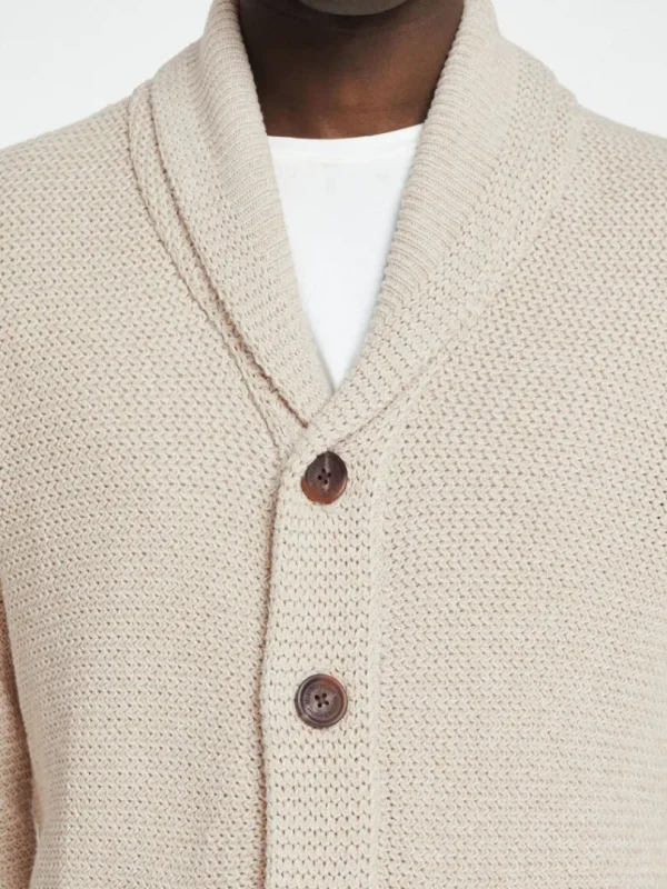 Strik>SELECTED SHAWL-NECK STRIKKET CARDIGAN Beige