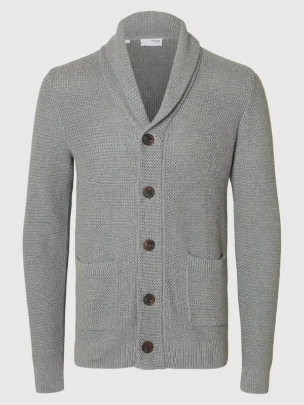 Strik>SELECTED SHAWL-NECK STRIKKET CARDIGAN Grey