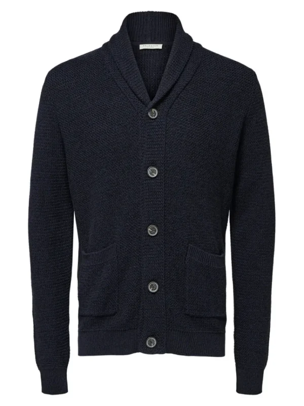 Strik>SELECTED SHAWL-NECK STRIKKET CARDIGAN Blue