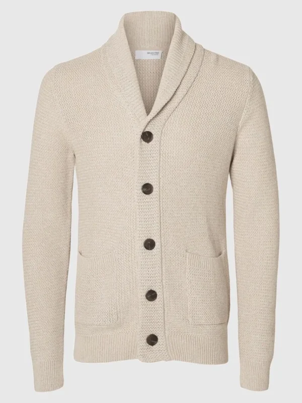 Strik>SELECTED SHAWL-NECK STRIKKET CARDIGAN Beige