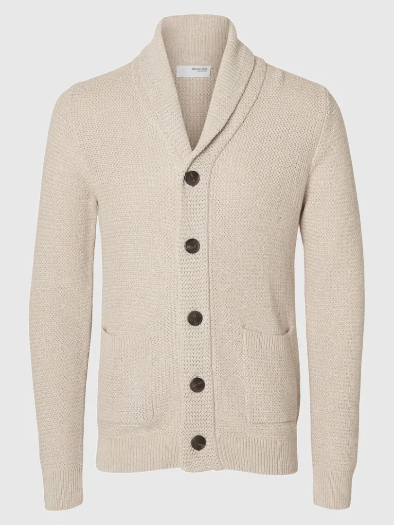 shawlneck_strikket_cardig_4.webp Strik>SELECTED SHAWL-NECK STRIKKET CARDIGAN Beige
