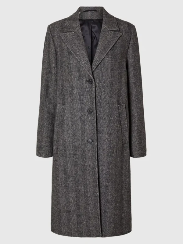 Overtøj>SELECTED SILDEBEN LANG FRAKKE Black