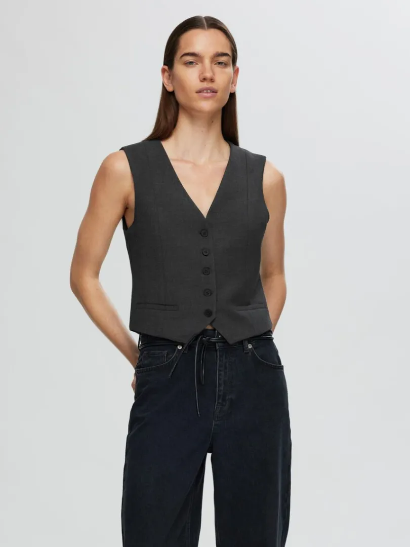 skrddersyede_vest_0-1.webp Jakkesæt & Blazers | Toppe Og Bluser>SELECTED SKRÆDDERSYEDE VEST Grey