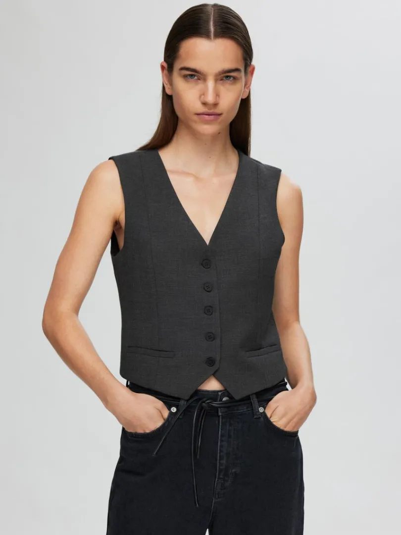skrddersyede_vest_2-1.webp Jakkesæt & Blazers | Toppe Og Bluser>SELECTED SKRÆDDERSYEDE VEST Grey