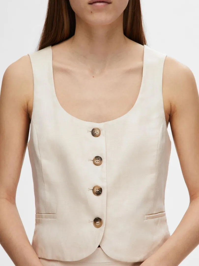 skrddersyede_vest_2-2.webp Jakkesæt & Blazers | Toppe Og Bluser>SELECTED SKRÆDDERSYEDE VEST Beige