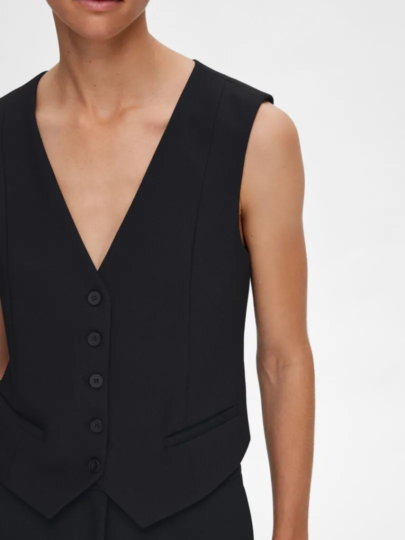 skrddersyede_vest_3-4.webp Jakkesæt & Blazers | Toppe Og Bluser>SELECTED SKRÆDDERSYEDE VEST Black