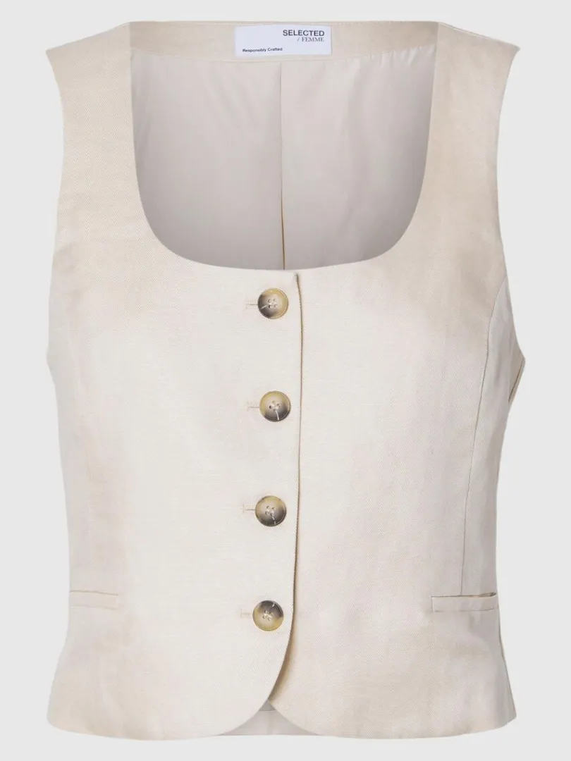 skrddersyede_vest_4-2.webp Jakkesæt & Blazers | Toppe Og Bluser>SELECTED SKRÆDDERSYEDE VEST Beige