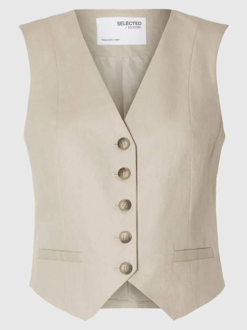 skrddersyede_vest_5-2.webp Jakkesæt & Blazers | Toppe Og Bluser>SELECTED SKRÆDDERSYEDE VEST Beige