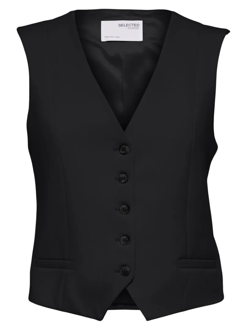 skrddersyede_vest_5-3.webp Jakkesæt & Blazers | Toppe Og Bluser>SELECTED SKRÆDDERSYEDE VEST Black