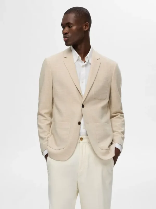 Jakkesæt & Blazers>SELECTED SLIM FIT ENKELTRADET BLAZER Beige