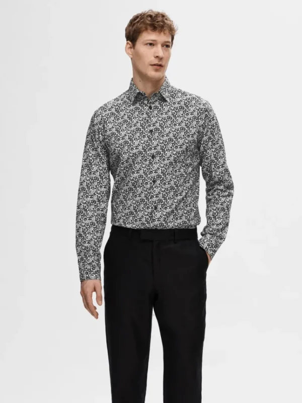 Skjorter>SELECTED SLIM FIT PRINTET SKJORTE Black
