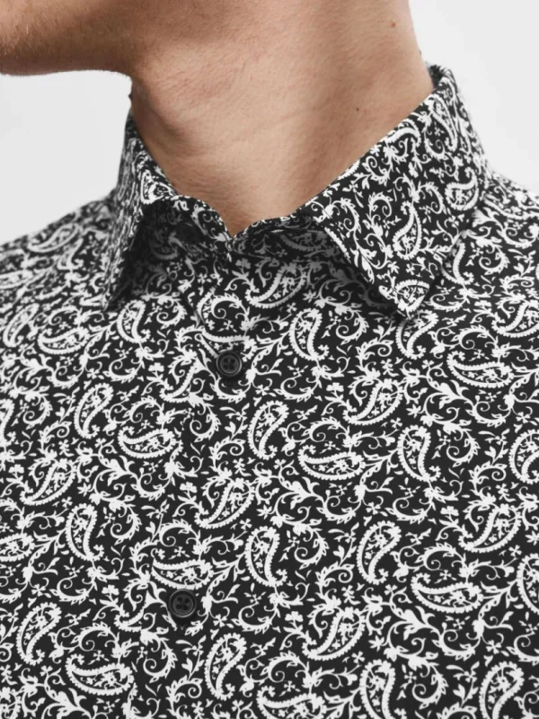 Skjorter>SELECTED SLIM FIT PRINTET SKJORTE Black